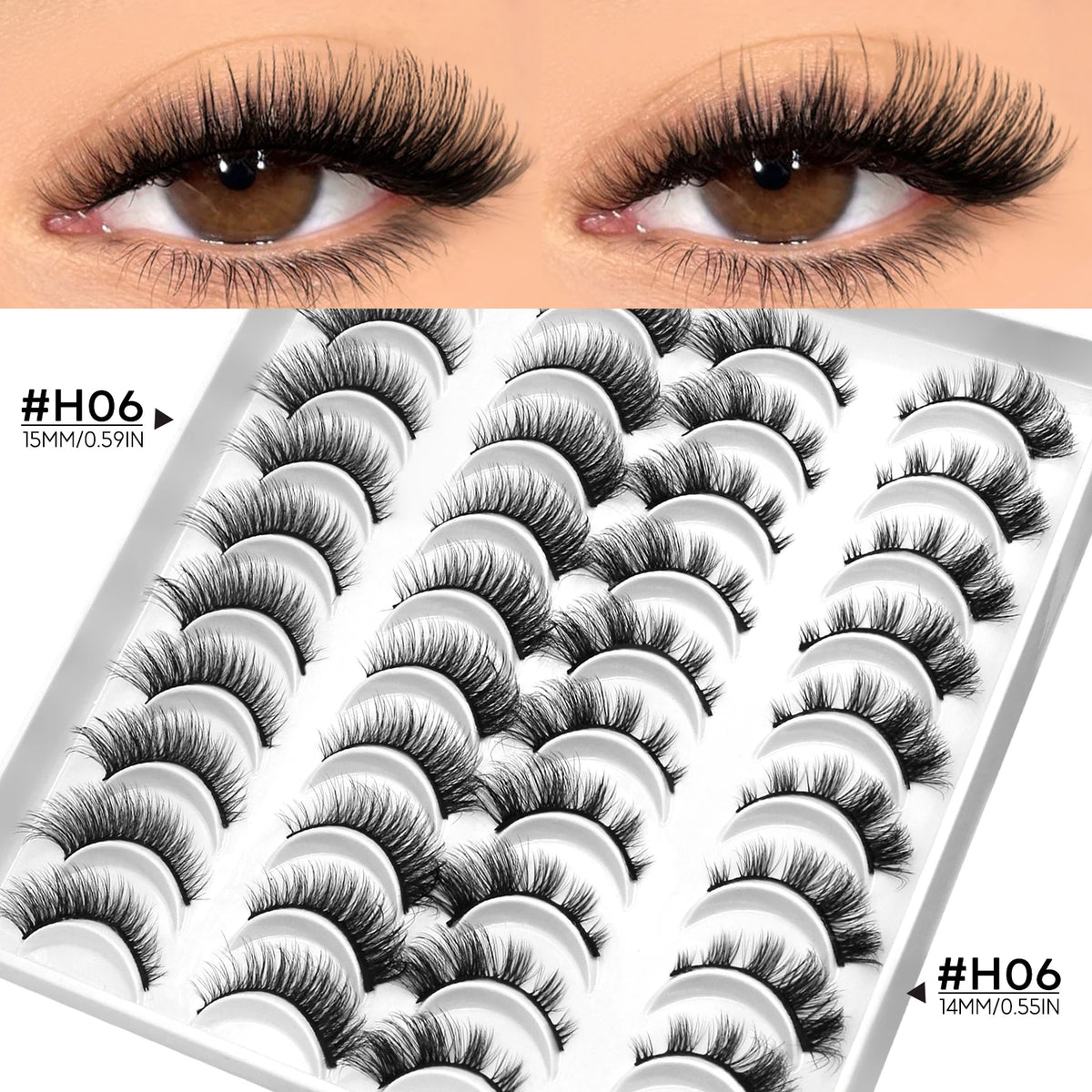LASVIREY Fluffy Lashes 5/20 Pairs Natural Thick False Eyelashes Mixed Tray Lashes Dramatic Volume 3D Faux Mink Lashes Extension