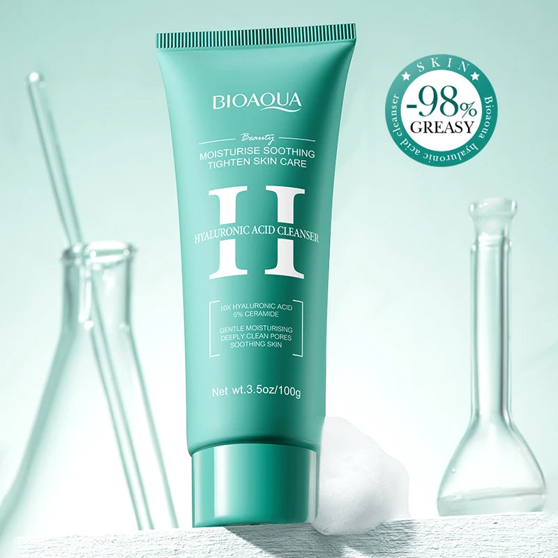 BIOAQUA Hyaluronic Acid Facial Cleanser Moisturizing Face Wash Foam Anti-aging Face Cleanser Facial Skin Care Products