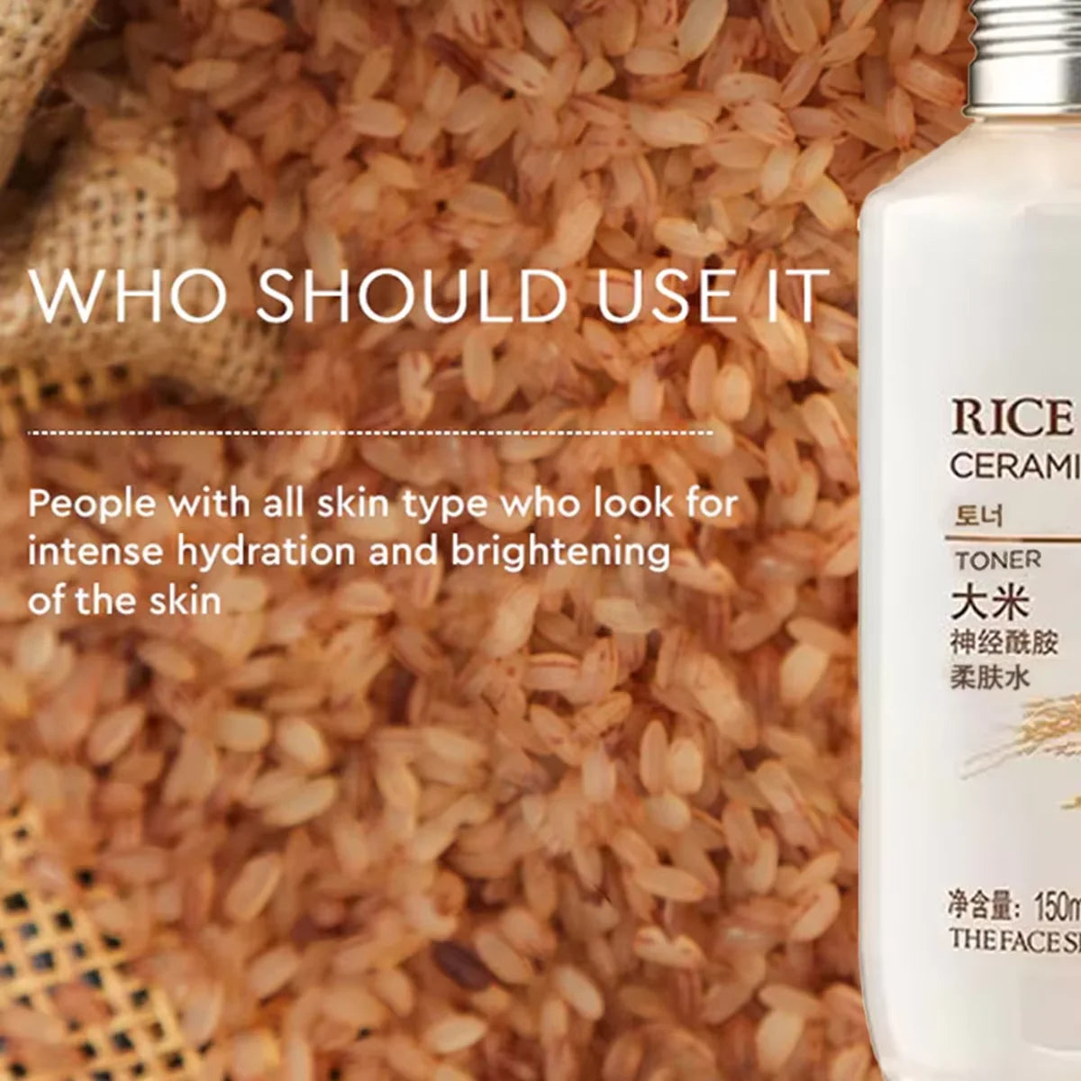 THE FACE SHOP Rice Ceramide Moisturizing Toner 150ml,High-Fluidity Toner,Liquid Formula,Non-Greasy,Korean Skincare,Korean Makeup