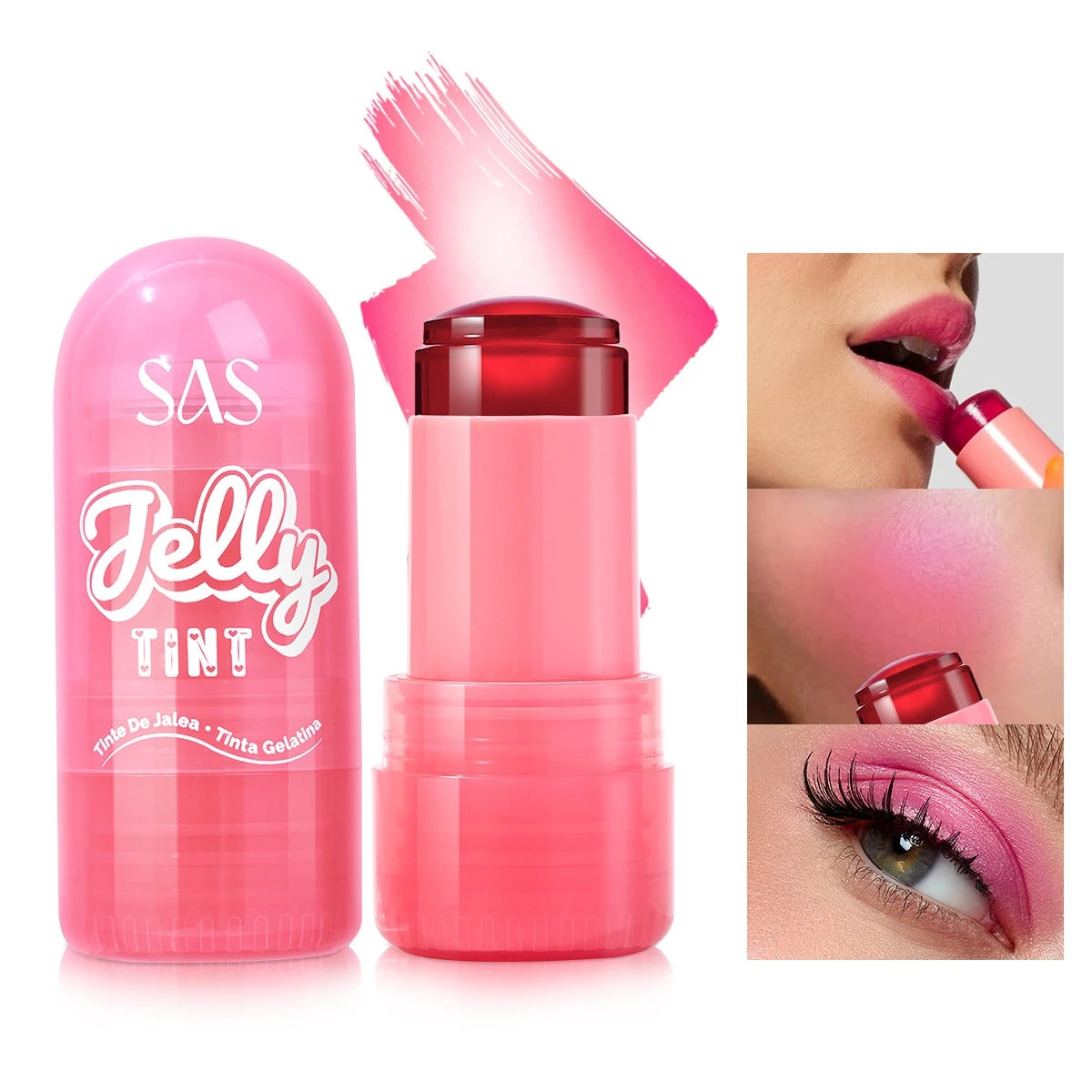 4 Colors Jelly Blush Stick Lip Balm Eyeshadow 3-in-1 Multi-Use Matte Blush Moisturize Brighten Lip Gloss