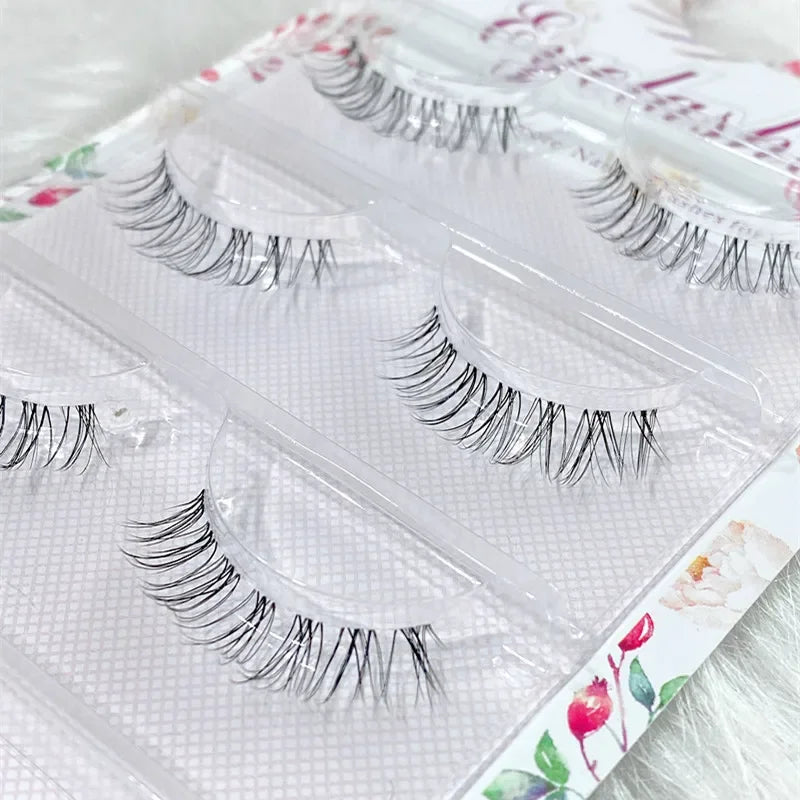 NEW 3Pair 4D Mink Lashes Natural Short Long Invisible Thin Band Fake Lashes Curl Soft Eyelashes Extension Beauty