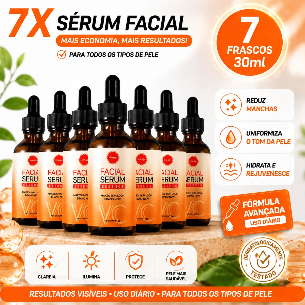 Sérum Clareador Cutâneo com Vitamina C, Combate Melasma e Manchas, Uniformiza e Renova o Tom da Pele