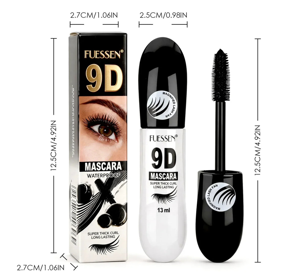 2pcs FUESSEN 9D Volume Mascara Set Intense Black Waterproof Long-Lasting Thick Full Lash Effect Ideal Mother's Day Gift for Best