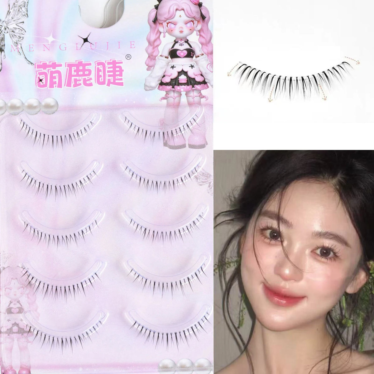 5 Pairs Korean Style Comic Lower False Eyelashes Full Strip Natural Looking Lower Eyelash Extension With Glue For Daily Makeup