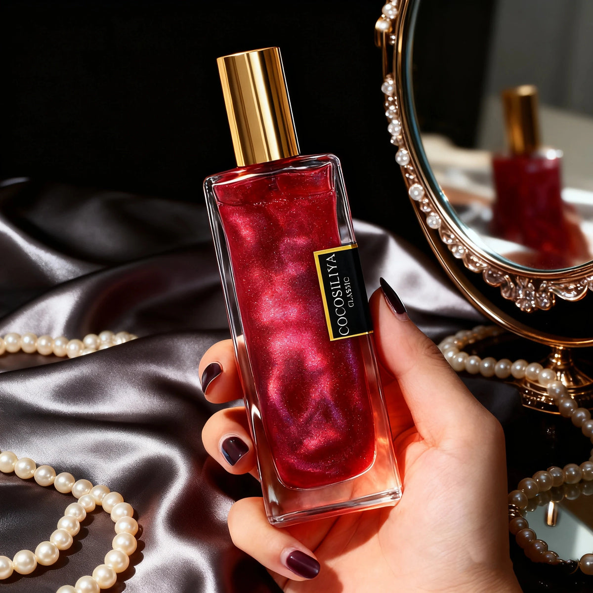 50ml Berlin Girl Women Shimmer Quicksand Eau de Parfum, Long Lasting Rose Floral Perfume, Geranium Rose Patchouli Honey Scent, Elegant Red Glitter Bottle, Daily Dating Wedding Gift for Her