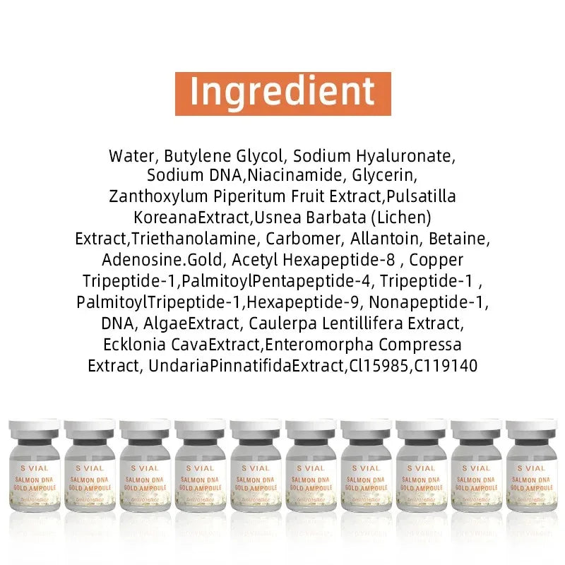 Face Salmon DNA Gold Ampoule Skin Booster Serum Kit Brightening Whitening Moisturizing Rejuvenation Care Skin