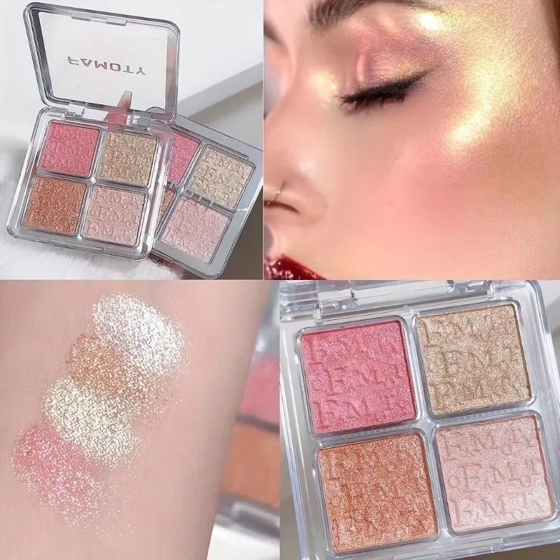 4 Color Face Highlighter Powder Palette Glitter Shimmer Natural Gloss Waterproof Contour Brighten Highlighter Illuminate Makeup