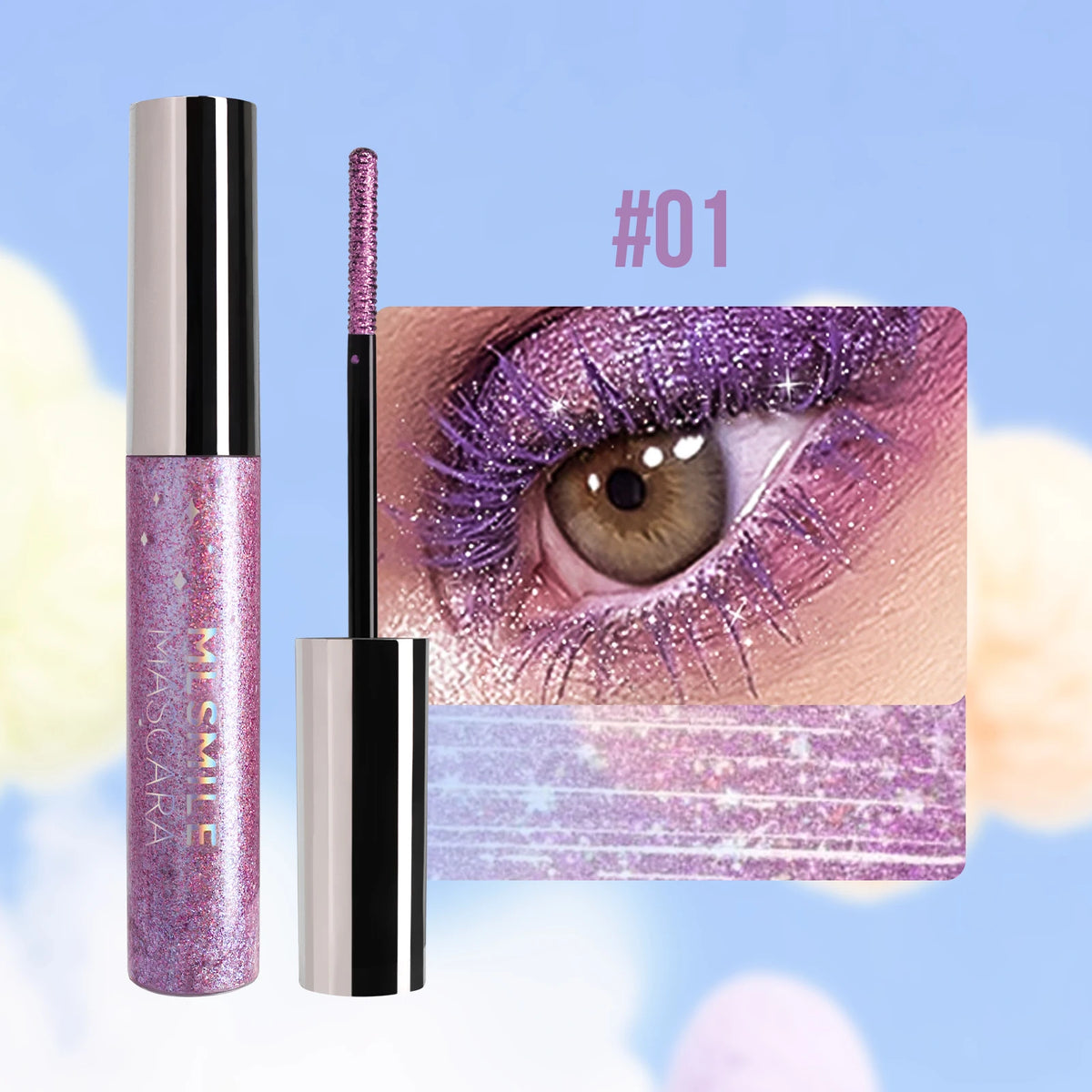 Waterproof Glitter Mascara Volumizing Curling Long Wearing Smudge Proof Fast Drying Pearlescent Lash Booster
