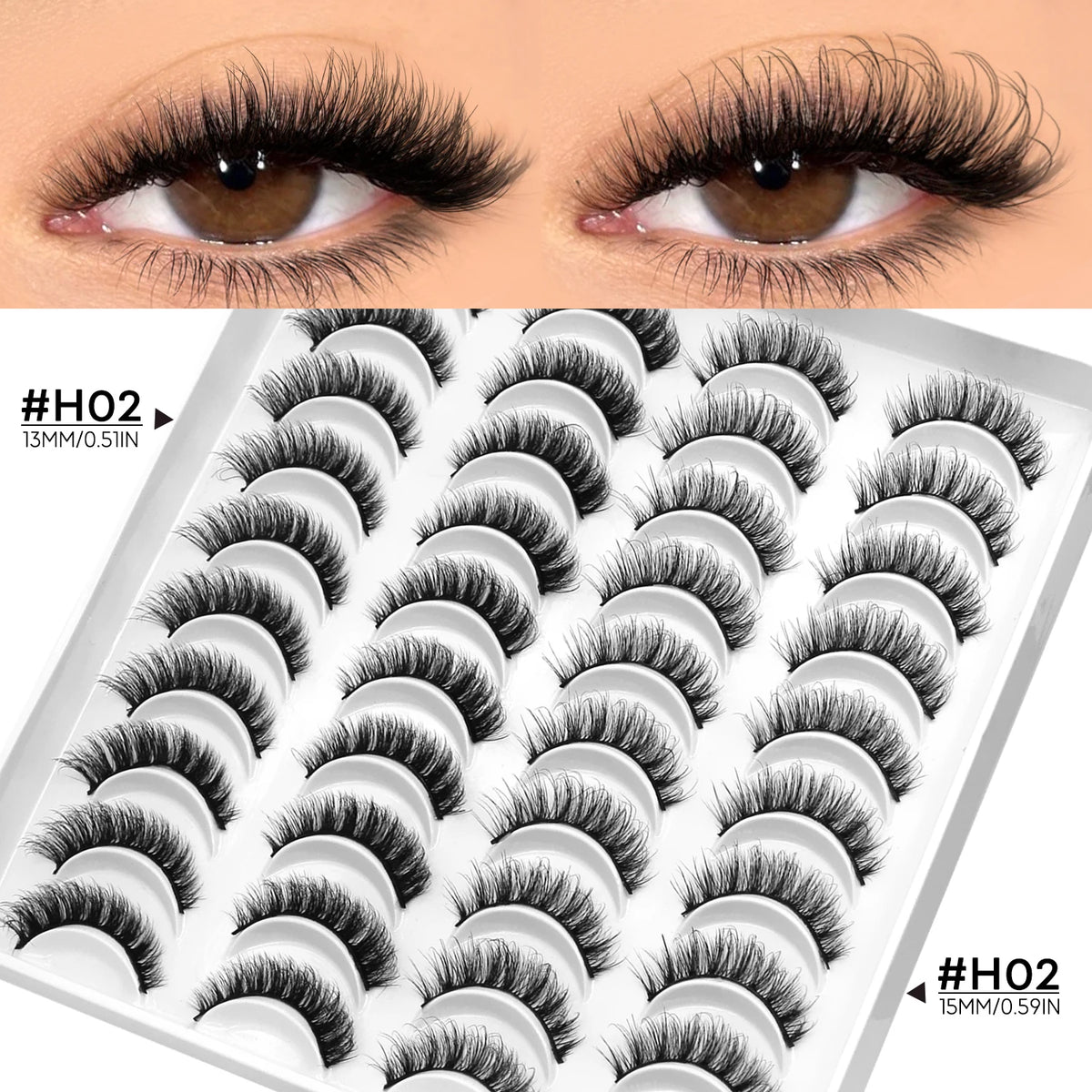 LASVIREY Fluffy Lashes 5/20 Pairs Natural Thick False Eyelashes Mixed Tray Lashes Dramatic Volume 3D Faux Mink Lashes Extension