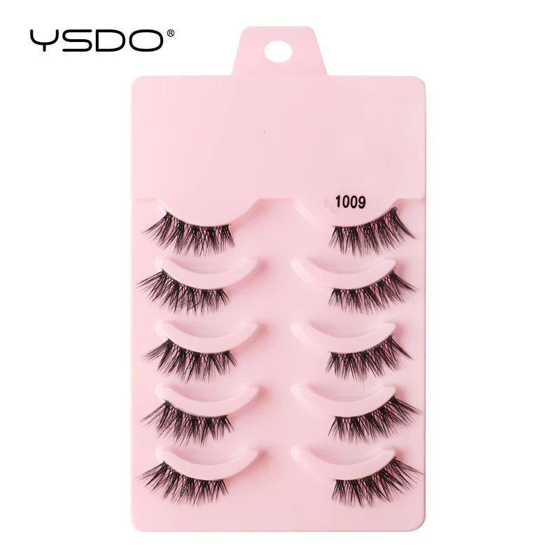 YSDO 5/10 Pairs Half Lashes Cat Eyelashes Soft Natural Clear Band False Lashes Natural Wispy Faux 3d Mink Eyelashes Makeup Tools