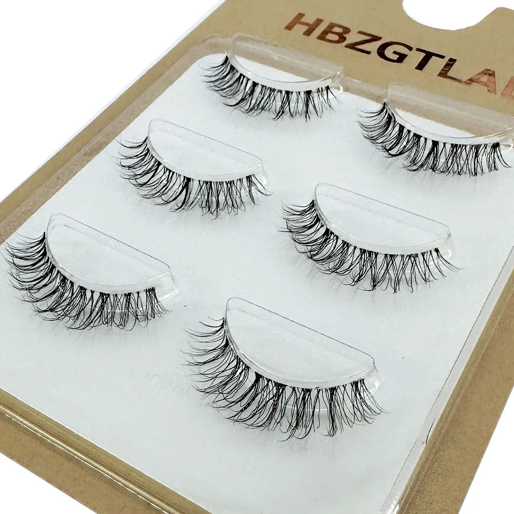 NEW 3Pair 4D Mink Lashes Natural Short Long Invisible Thin Band Fake Lashes Curl Soft Eyelashes Extension Beauty