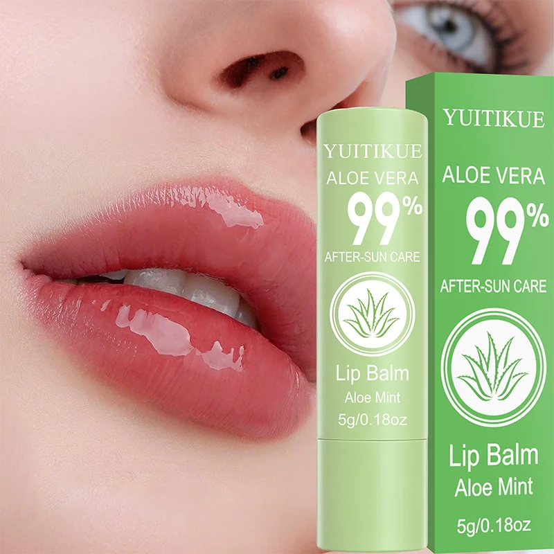 YUITIKUE 99% Aloe Vera Lip Balm, Aloe Mint After Sun Care, Deep Hydrating Soothing Moisturizing Lip Stick For Dry Lips
