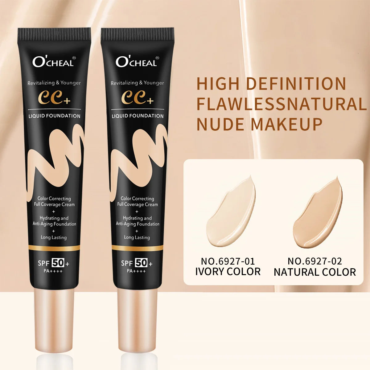 Ocheal 30g BB/CC sunscreen Cream SPF 50/PA+++ Facial Liquid Foundation Cream Long Lasting Coverage Oil Free All Skin Makeup