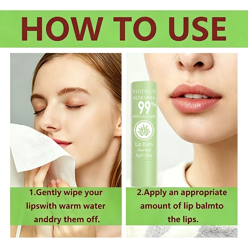 YUITIKUE 99% Aloe Vera Lip Balm, Aloe Mint After Sun Care, Deep Hydrating Soothing Moisturizing Lip Stick For Dry Lips