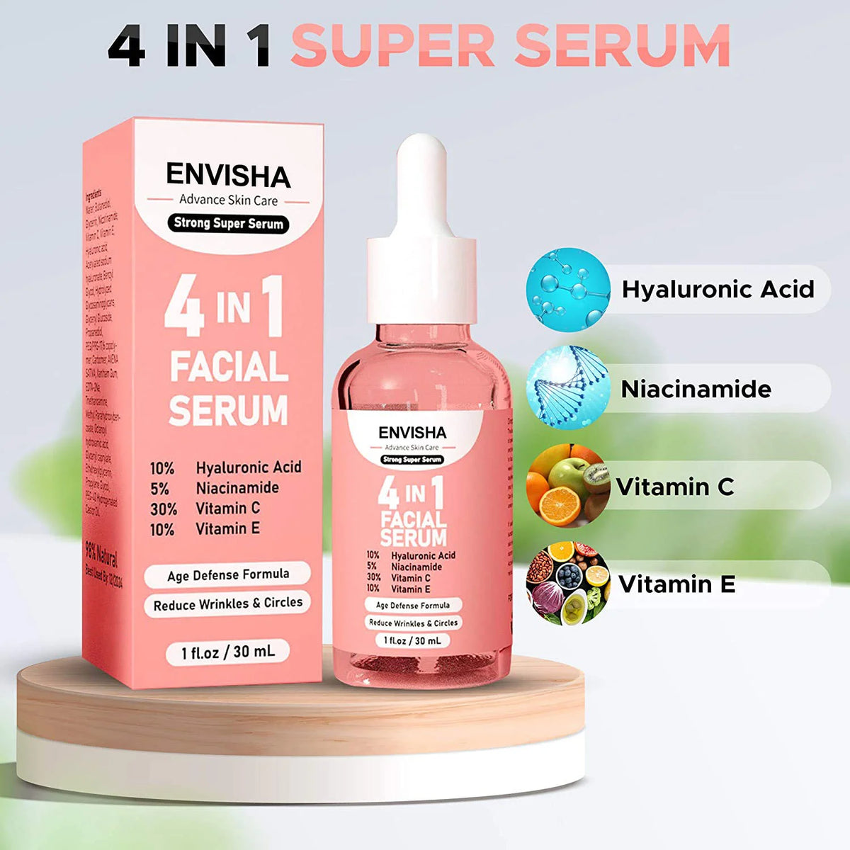 ENVISHA Face Serum Skin Care Anti-Aging Wrinkle Whitening Moisturizing Exfoliating Shrink Pores Fade Hyaluronic Acid Niacinamide