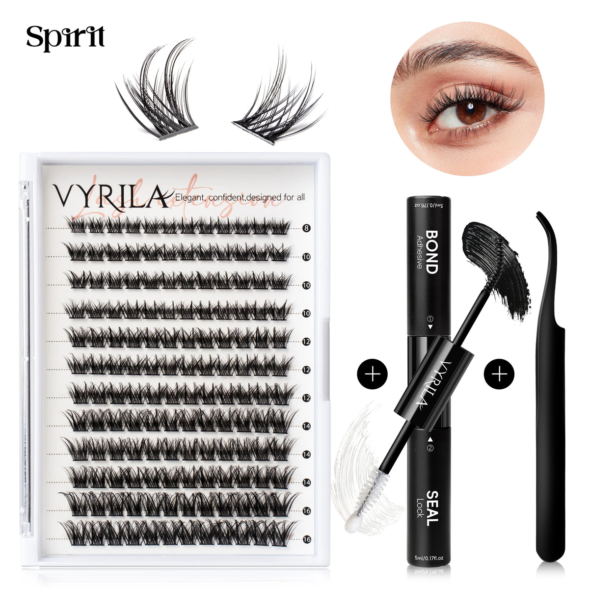 VYRILA Lash Extension Kit Wispy C Curl Lash Clusters Kit Hush 8-16mix Individual Lashes with Lash Bond and Seal Lash Tweezers