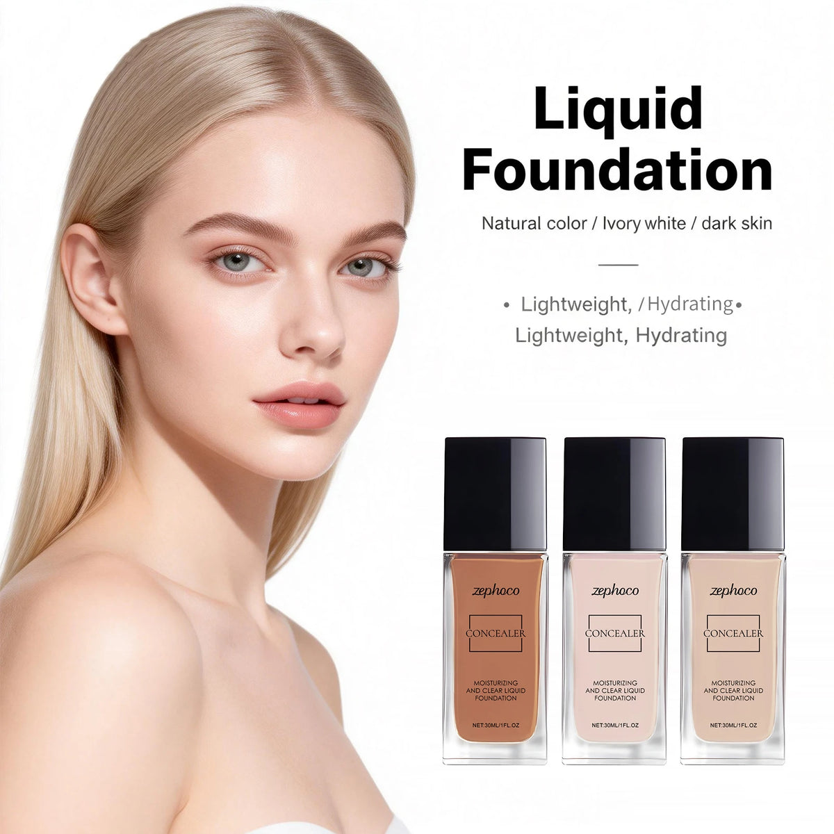 Moisturizing Concealer Foundation Liquid Lightweight Matte Clear Suitable for Oily Dry Skin Long Lasting Brighten Oil-Control
