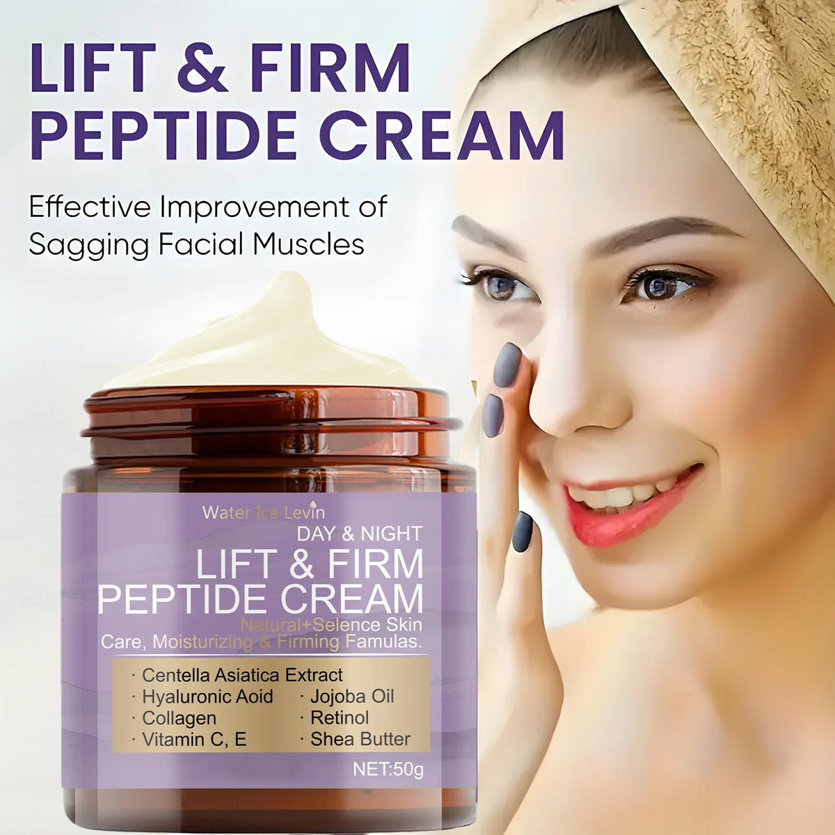 Water Ice Levin Lift&Firm Peptide Cream, Day&Night, with Collagen, Retinol, Centella Asiatica, Moisturizes & Firms Skin