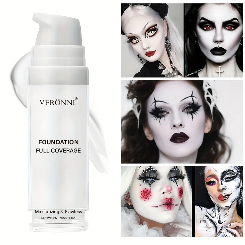 VERONNI Full Coverage Matte White Liquid Foundation,Extreme Coverage Heavy Duty Makeup,Waterproof & Long-Lasting Creamy Formula
