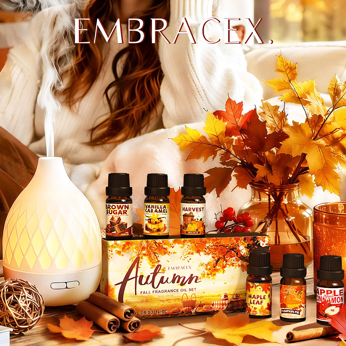 6pc/1Set 10ML Fragrance Oils Gift Set Fruit Delicious Hotel Autumn Scented Aroma Oil Warm Scent Christmas Gift Floral Clean Set