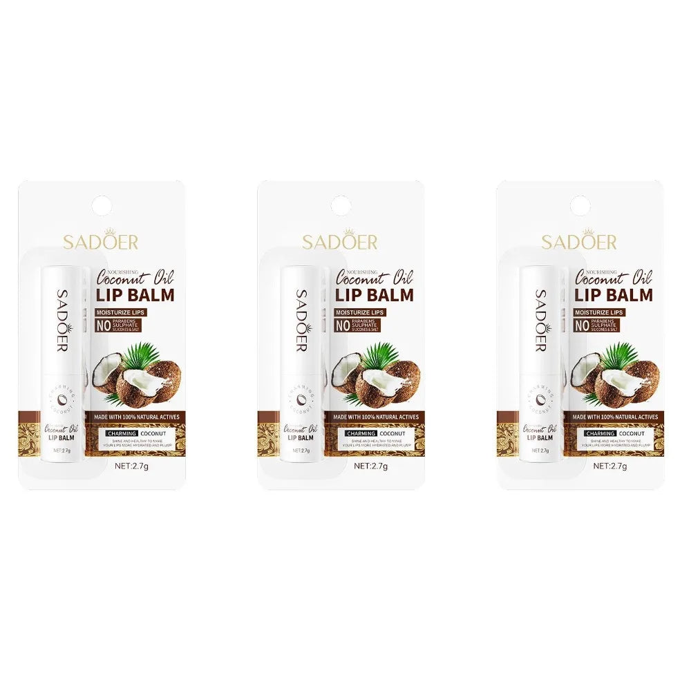 1/2/3pcs SADOER Coconut Lip Balm Long-Lasting Nourishing and Moisturing for Men and Women - Daily Care Lip Balm