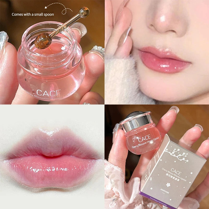 CACE Cherry Blossom Honey Lip Balm — Deeply Hydrating and Plumping, Water-Rich Glossy Finish, Non-Sticky, Long-Lasting Moisture