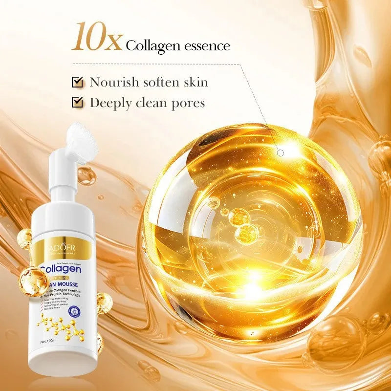 Sadoer Collagen Facial Cleanser Mousse Deep Cleansing Skincare Moisturizing Firming Face Wash Foam Cleanser Skin Care Products
