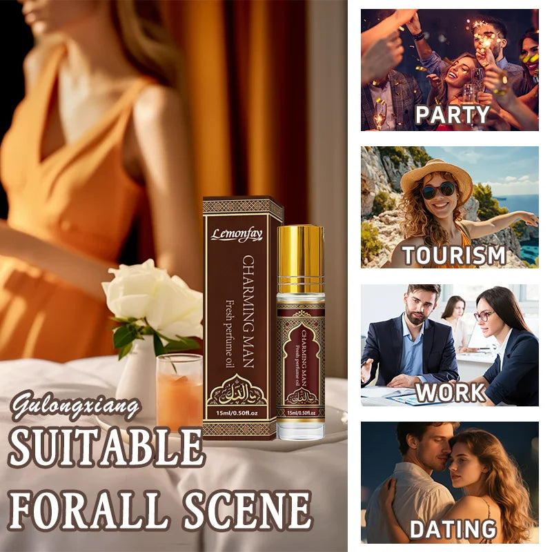 Lemonfay Charming Man Fresh Perfume Oil Roll-On Long Lasting Arabian Style Fragrance 15ml/0.50fl.oz for Dating Daily Use