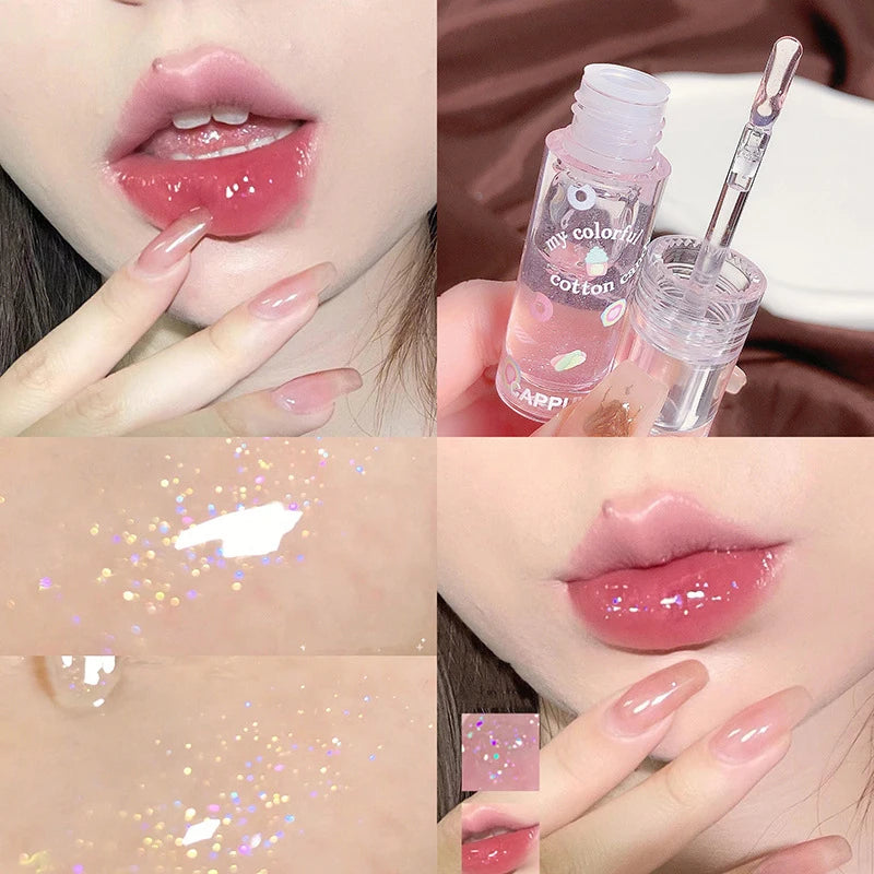 New 1/3Pcs Transparent Glitter Lip Gloss Set Clear Water Light Lip Glaze Moisturizer Changing Lip Oil Jelly Mirror Lipsticks