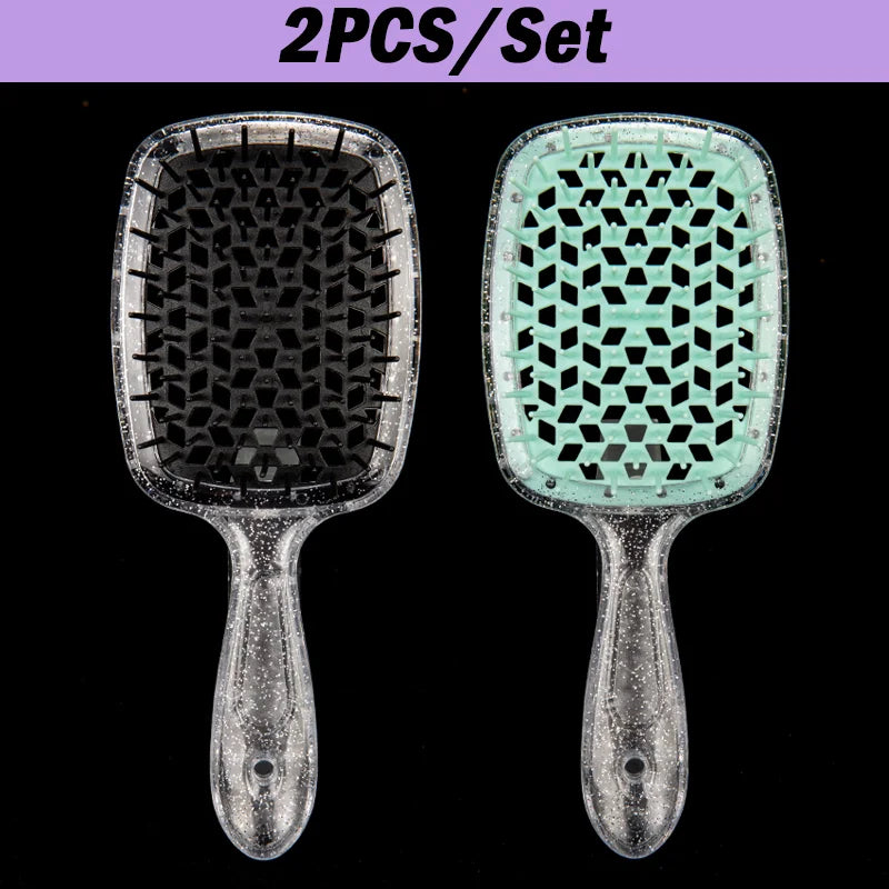 2pcs Professional Comb Detangling Hair Brush Scalp Massage Anti-static Comb Hollow Out Hairbrush for Wet Dry Barber Hair Styling