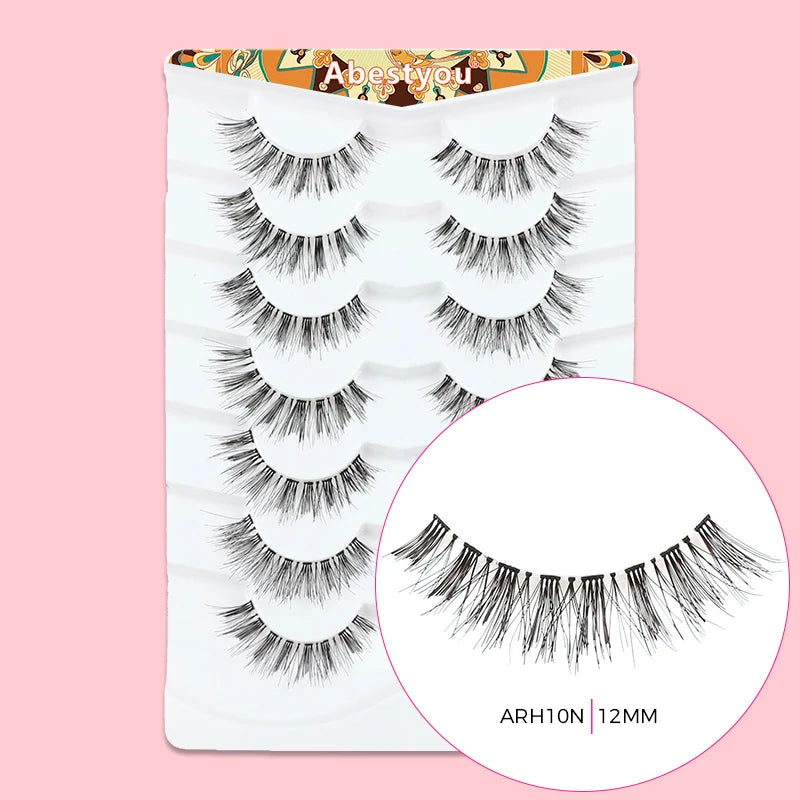 Abestyou Offical 7Pair 12mm Short Brown Coffee Color False EyeLashes Natural Long Wispy Invisible Band Full Strip 3d Mink Lashes