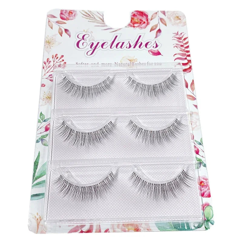 NEW 3Pair 4D Mink Lashes Natural Short Long Invisible Thin Band Fake Lashes Curl Soft Eyelashes Extension Beauty