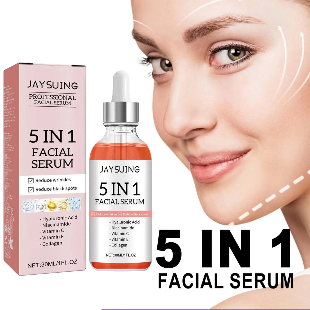 1/2/3/5 Box 5 In 1 Facial Serum Hyaluronic Acid Essence Moisturizing Rejuvenation Vitamin C Niacinamide Brightening Skin Care