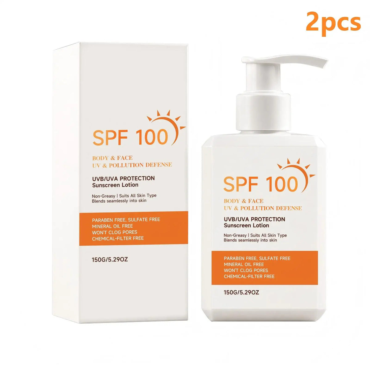 Spf 100 Sunscreen Anti UV Protection Dewy Finish Deep Hydration Water Resistant Non-greasy Sunblock for Body & Face Care 150g
