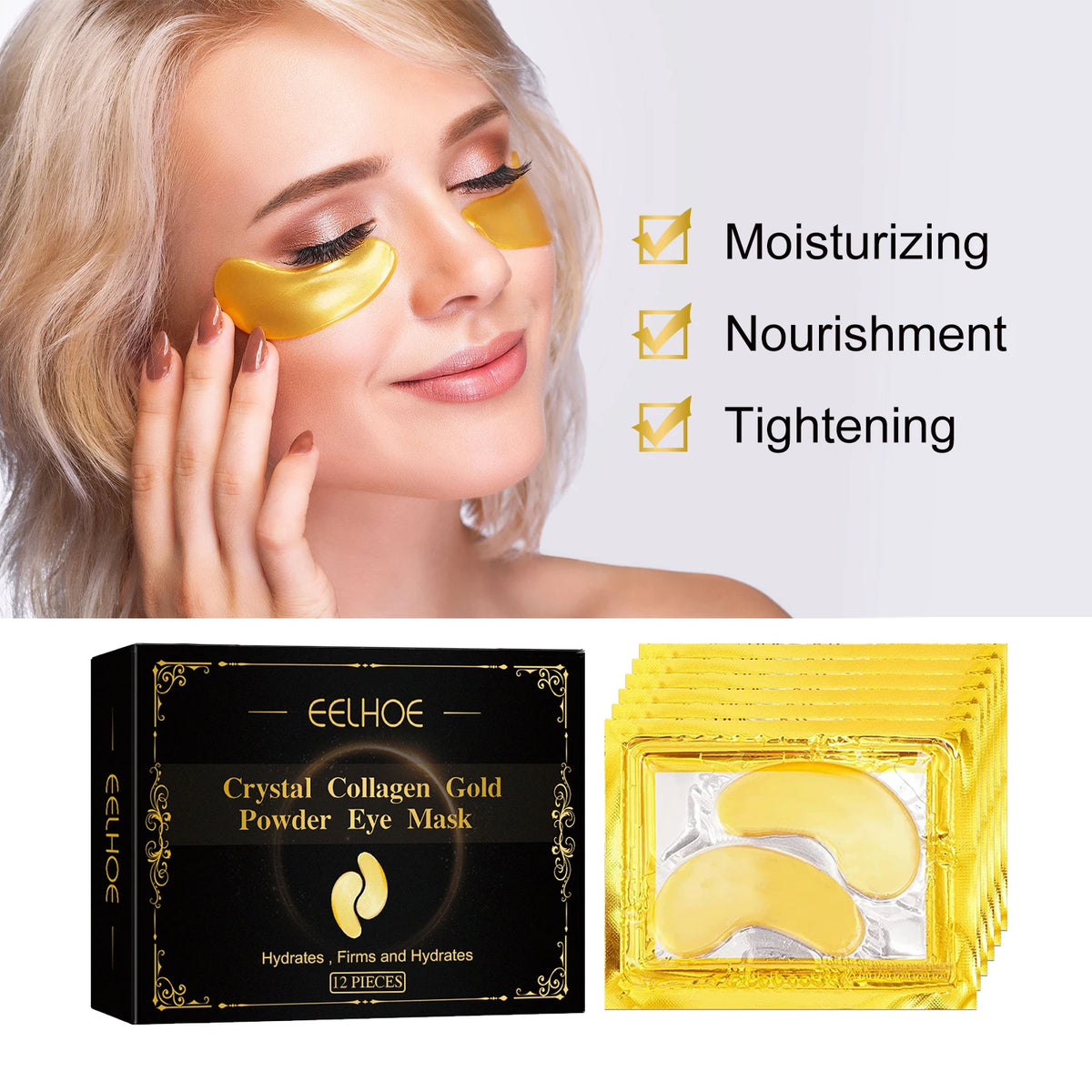 12 PCS EELHOE Collagen Eye Mask Daily Care Eye Skin Water Embellish Moisturizing Lip Care Eye Mask Paste