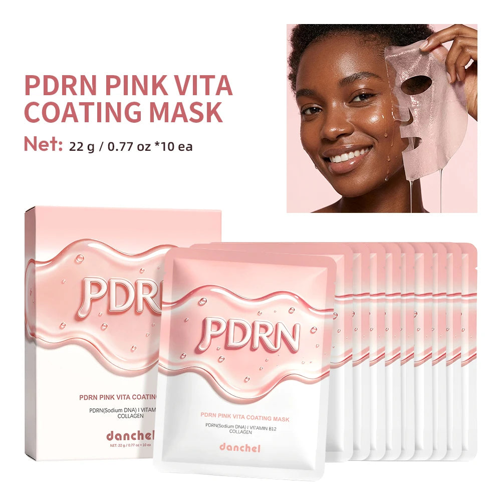 10Pcs Salmon DNA PDRN Pink Vita Coating Sheet Mask Korean Facial Mask Glass Skin Hydrating Firming Balancing Skin Home Skin Care
