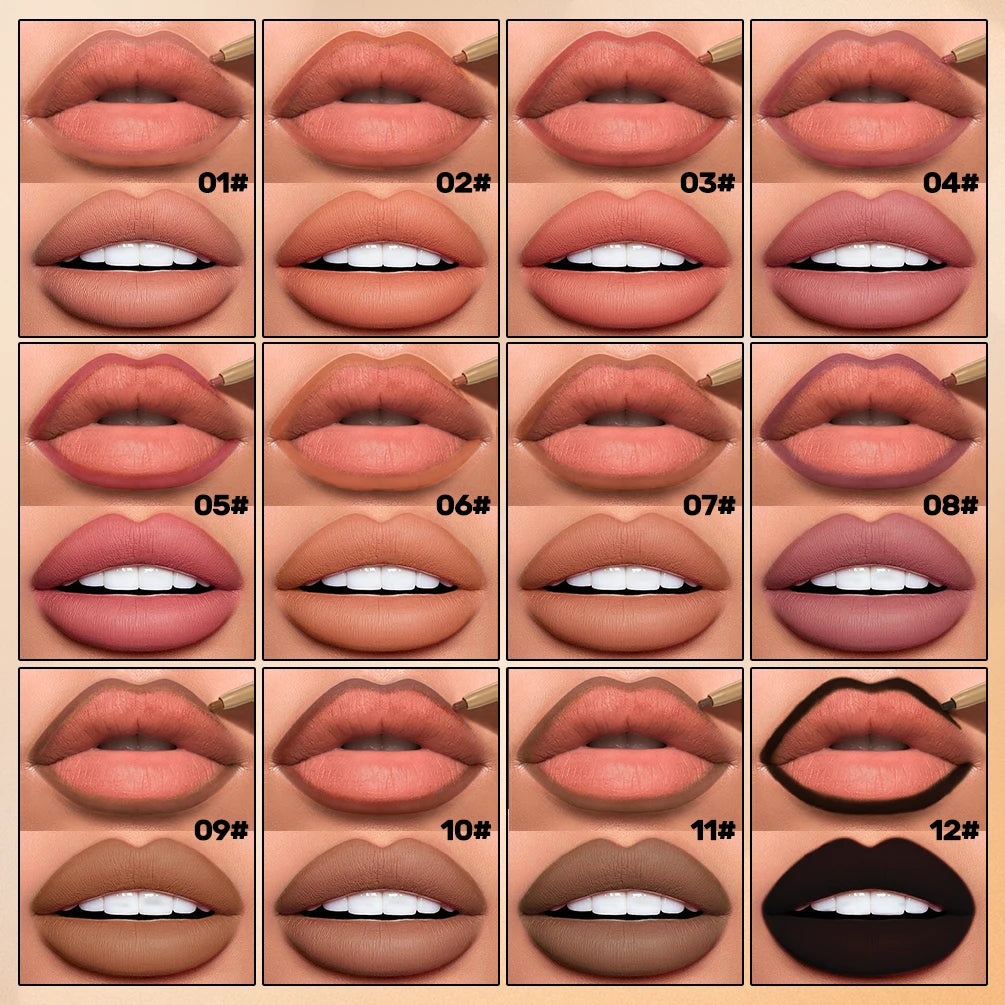 QIBEST Double Ended Lip Liner&Brush Pen 2 In 1 Stick Mist Matte Contour Tint Lipstick Pencil Nude Black Lipliner Lasting Makeup