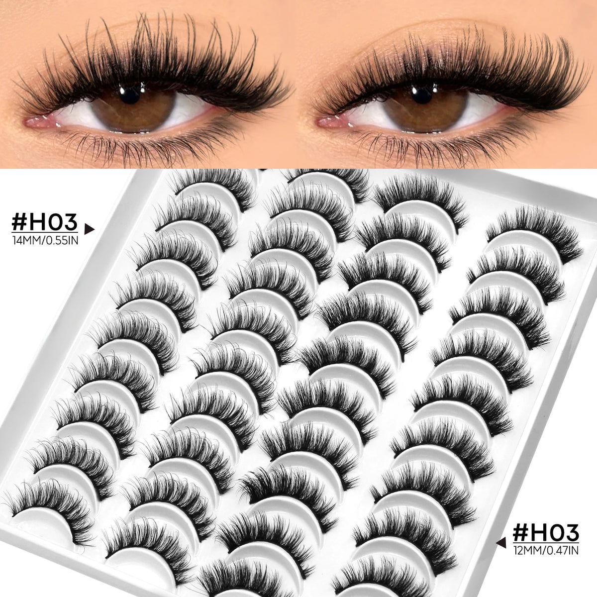 LASVIREY Fluffy Lashes 5/20 Pairs Natural Thick False Eyelashes Mixed Tray Lashes Dramatic Volume 3D Faux Mink Lashes Extension