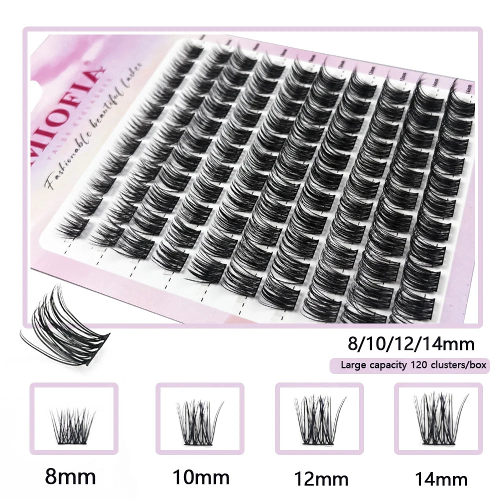 1 Box/120 Clusters Mink Eyelashes 8-14mm Individual Lashes Natural Look D Curl Fluffy Cluster Lashes DIY Eyelash Extension Tools