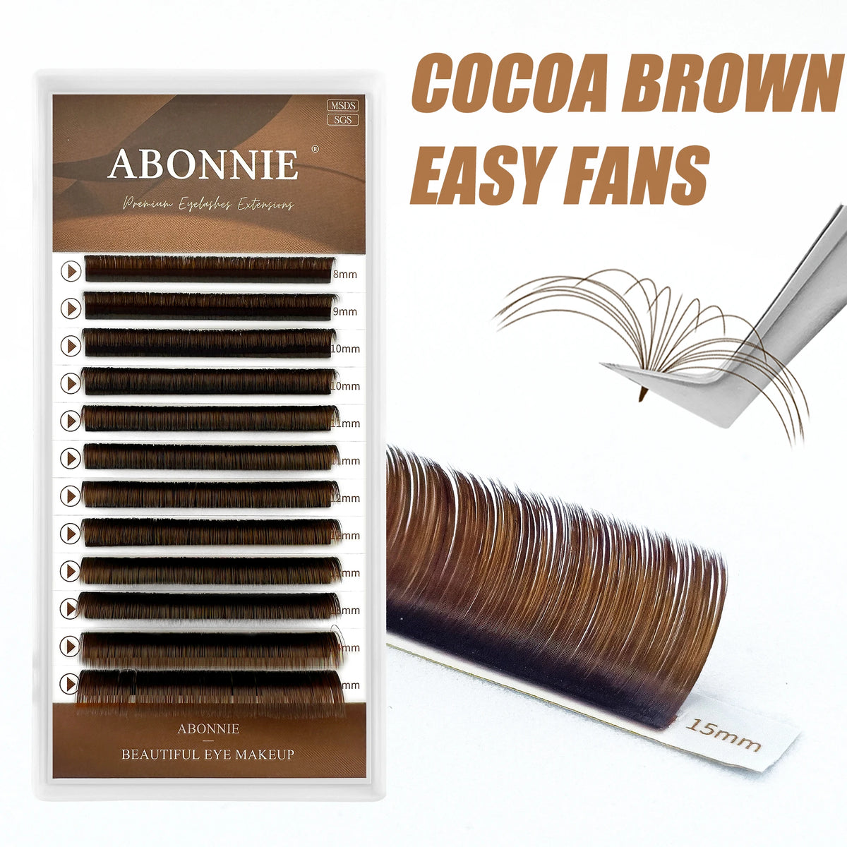 ABONNIE Cashmere Cocoa Chocolate Brown Fans Lashes Eyelashes Handmade Easy Fans Volume Lashes ExtensionsEasy Fans Extensions