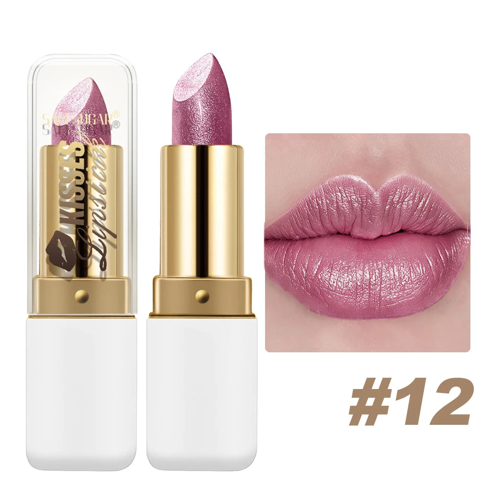 Pearlescent Metallic Lipstick Waterproof Long Lasting Moisturizing Matte Velvet Diamond Lip Gloss