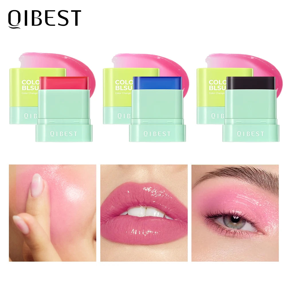 QIBEST Jelly Blush Stick Lip And Cheek Multi-Purpose Lip Tint Blusher Cooling Water Tint Sheer Lip Stain Moisturizing Makeup