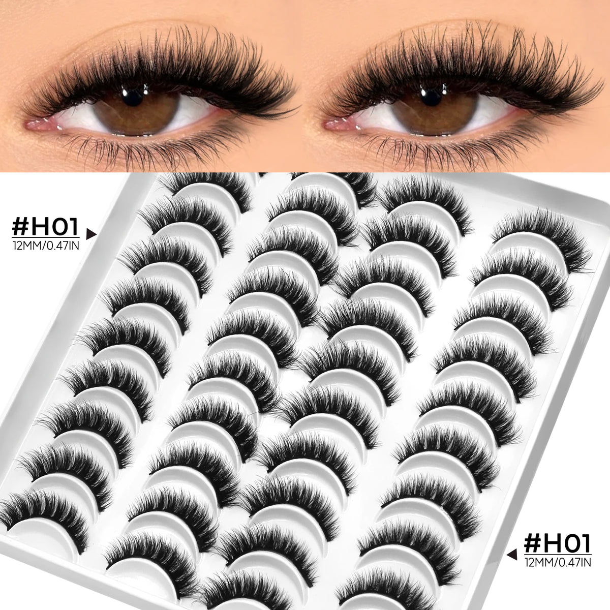 LASVIREY Fluffy Lashes 5/20 Pairs Natural Thick False Eyelashes Mixed Tray Lashes Dramatic Volume 3D Faux Mink Lashes Extension