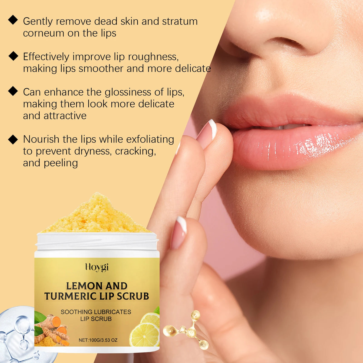 Turmeric Lemon Lip Scrub Dead Skin Removal Exfoliating Moisturizing Balm for Dry Chapped Lips Fade Lip Lines Nourishing Lip Care