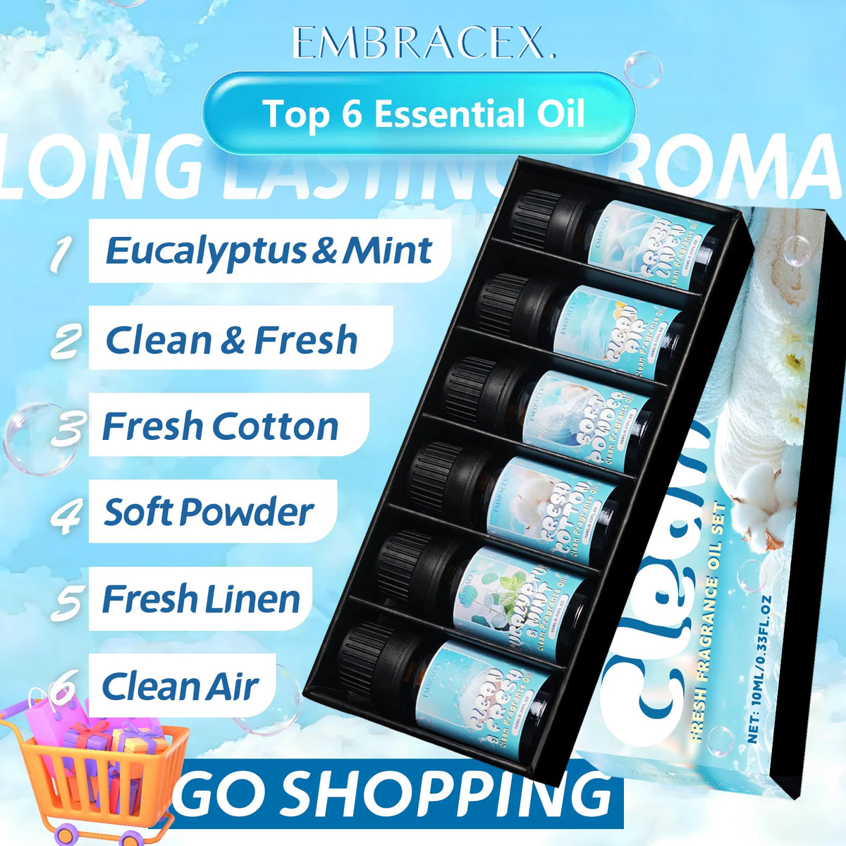 6pc/1Set 10ML Fragrance Oils Gift Set Fruit Delicious Hotel Autumn Scented Aroma Oil Warm Scent Christmas Gift Floral Clean Set