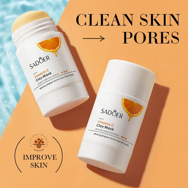 SADOER Vitamin C Solid Facial Mask Clay Mud Masks Stick Pore Cleaning Remove Blackhead Whitenting Moisturizing Clay Face Mask