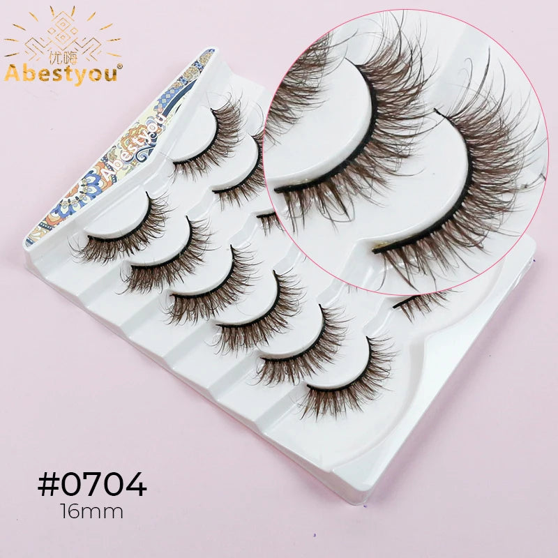 Abestyou 5d 6/7pairs Luxury Brand D Curl Fluffy Brown Colorful Mink Ruassia Volume Messy Lashes Blonde Bronze Dramatic Eyelashes