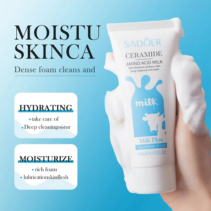 SADOER Milk Facial Cleanser Moisturizing Skin Brightening Nourishing Wash Foam Face Cleanser Facial Skin Care for Beauty