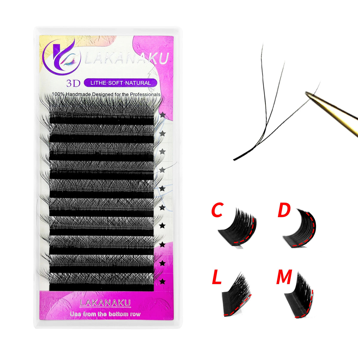 LAKANAKU 6D W Shaped L M Curl Cilios 5D W Clover Russian Eyelashes Extension Volume Lashes Extension Angle W Shape Mink Lashes