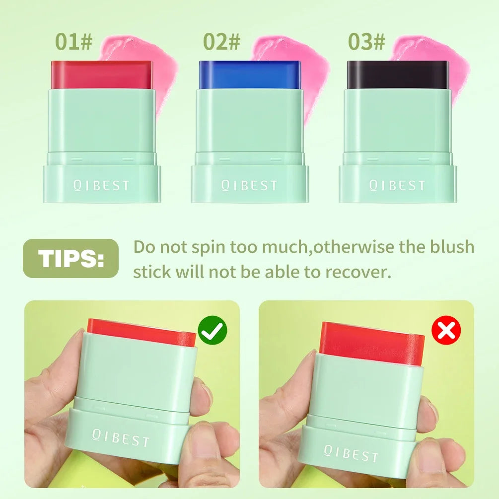 QIBEST Jelly Blush Stick Lip And Cheek Multi-Purpose Lip Tint Blusher Cooling Water Tint Sheer Lip Stain Moisturizing Makeup